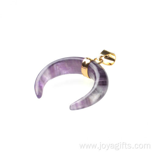 Natural Stone Amethyst Gold Ox Horn Pendant